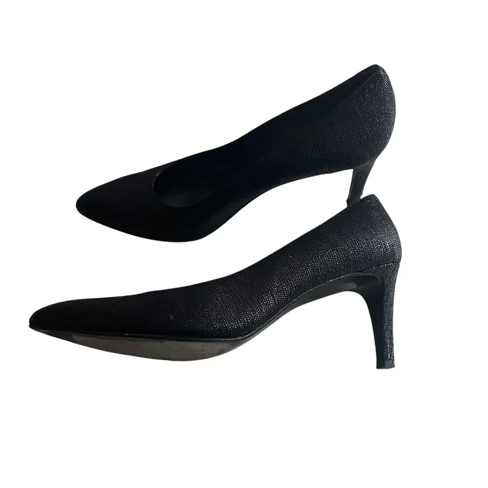 Stuart Weitzman Black Curvia Textured Pointed Toe Heeled Pumps Size 7.5M